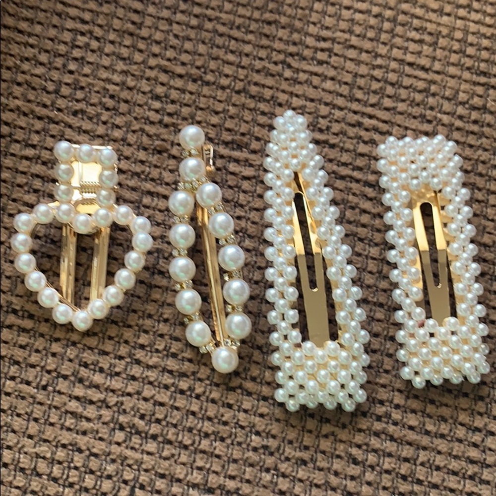 4 faux pearl hair clips, barrettes, hair